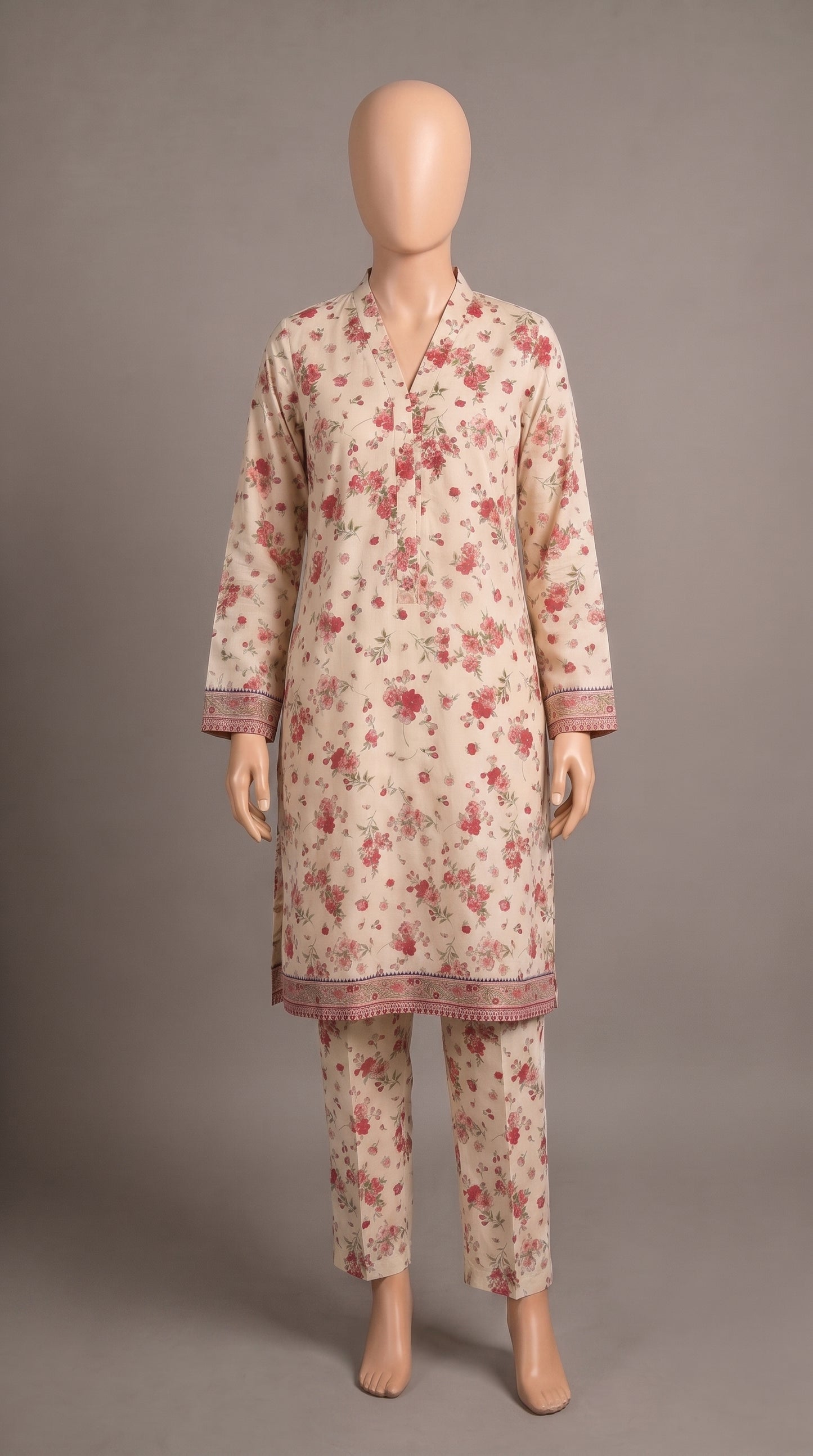 Off-White Pink Floral Lawn Co-ord — view 1