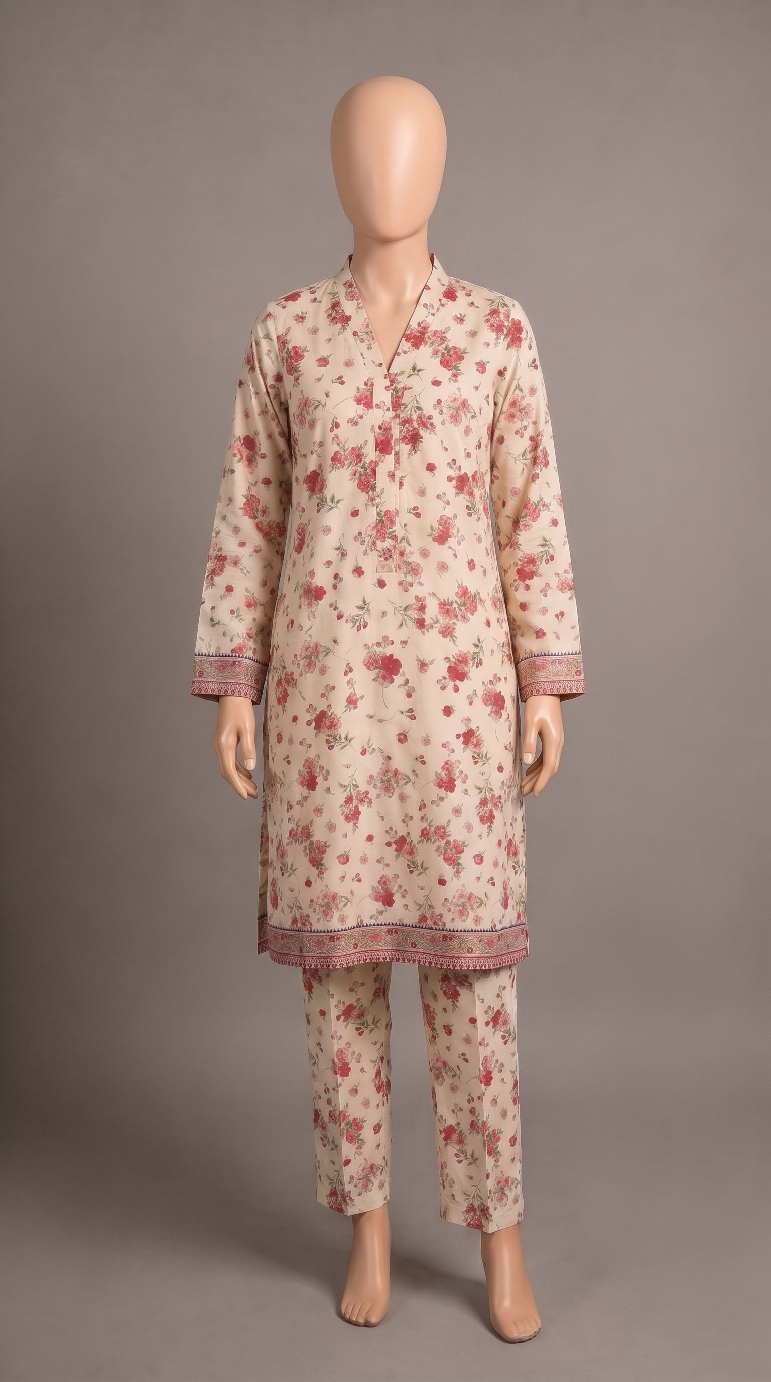 Off-White Pink Floral Lawn Co-ord — view 1
