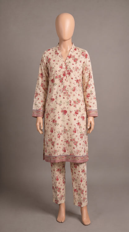Off-White Pink Floral Lawn Co-ord — view 1
