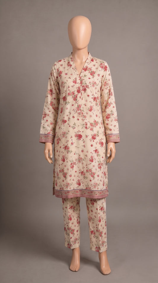 Off-White Pink Floral Lawn Co-ord — view 1