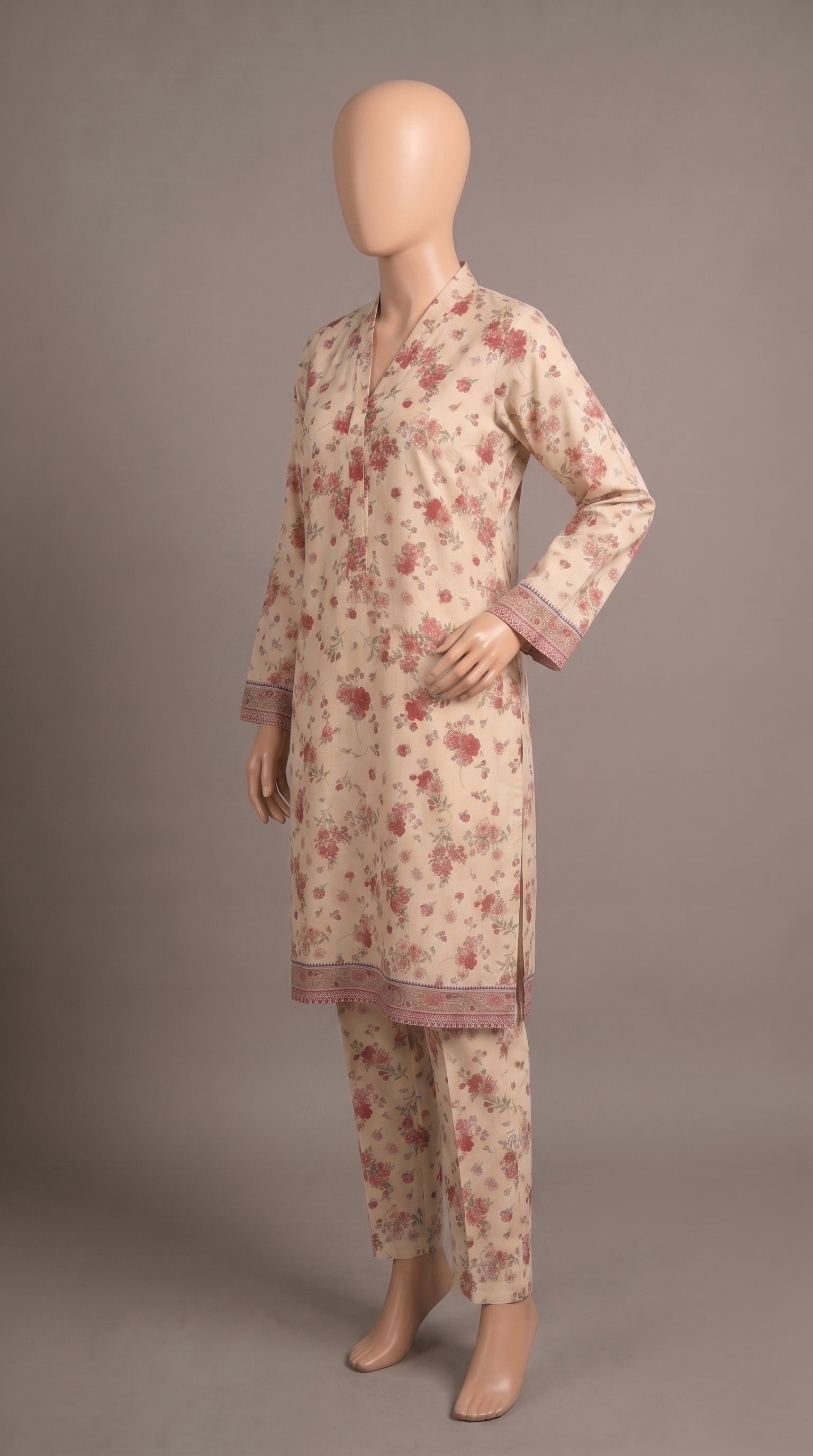 Off-White Pink Floral Lawn Co-ord — view 3
