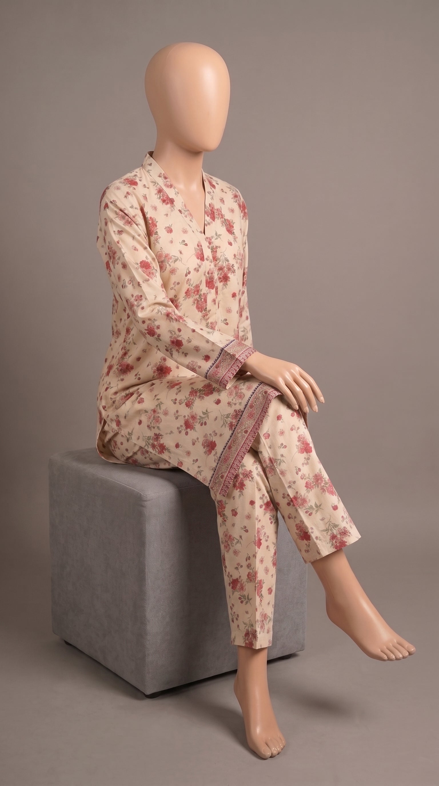 Off-White Pink Floral Lawn Co-ord — view 4
