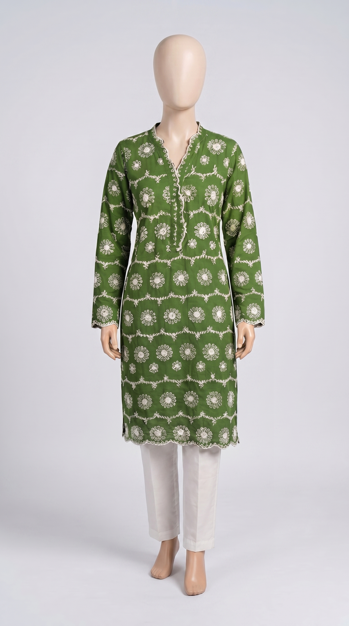 Olive Chikankari Embroidered 2-Piece — view 1