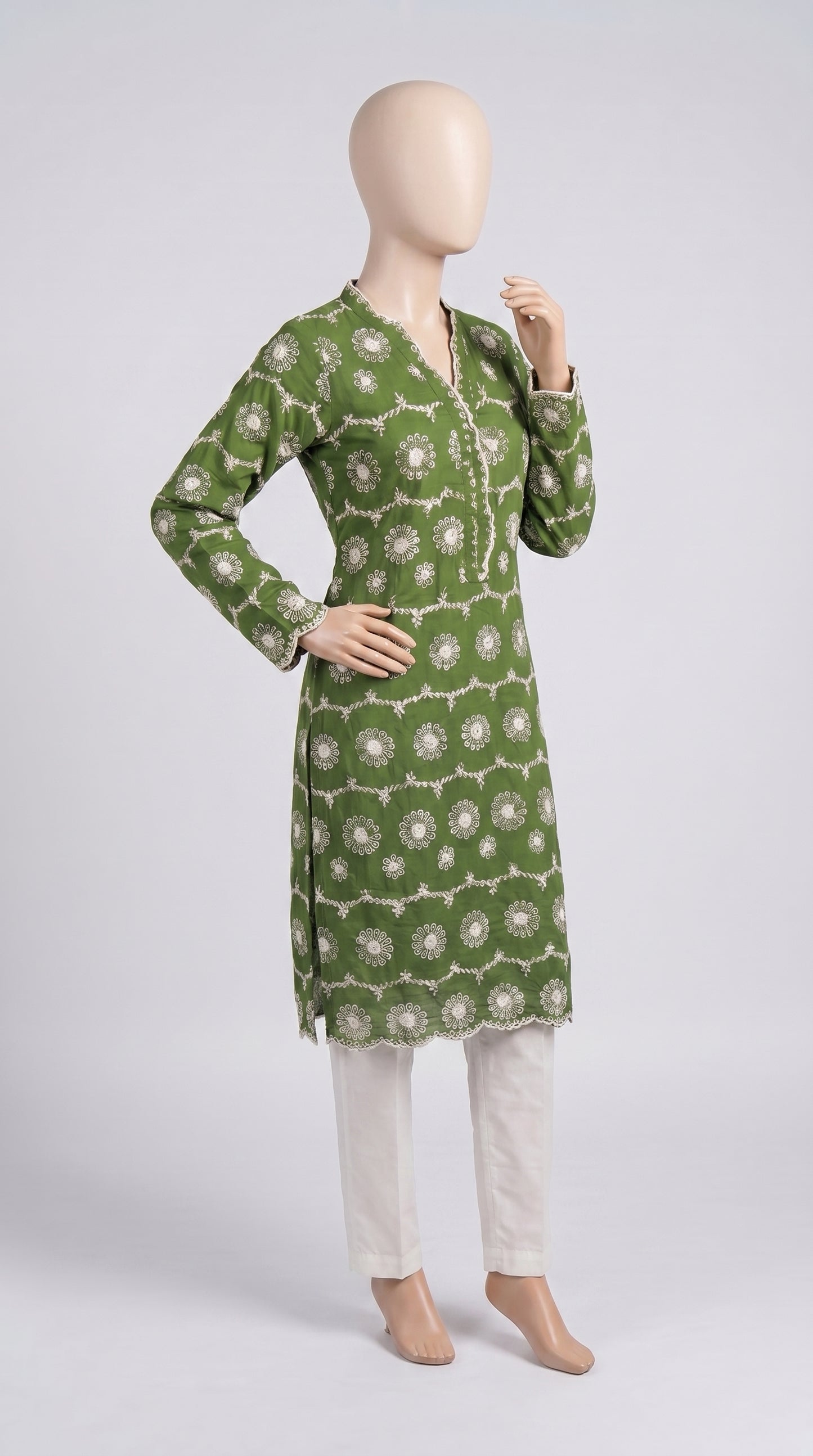 Olive Chikankari Embroidered 2-Piece — view 3