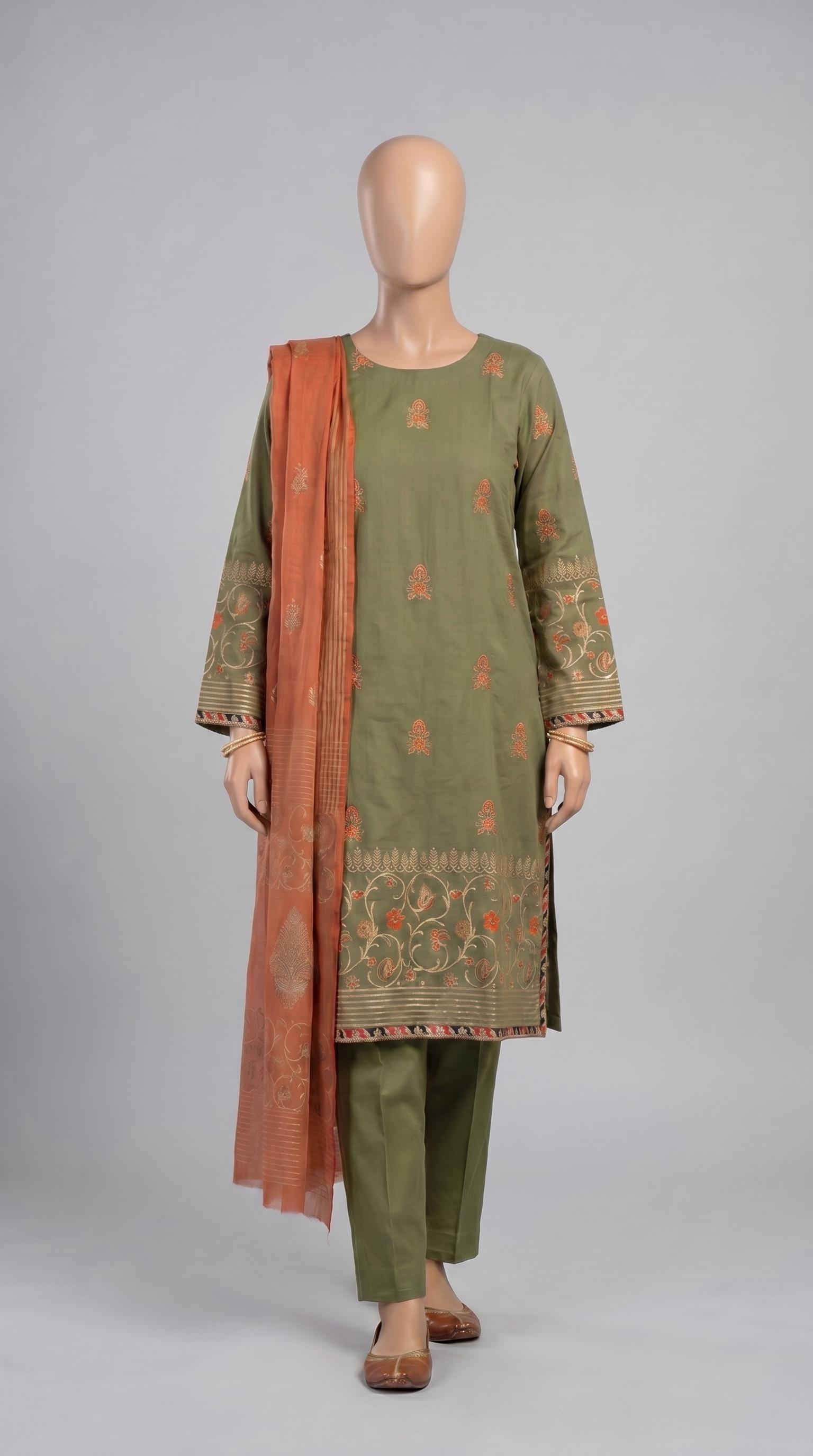 Olive & Rust Embroidered 3-Piece — view 1