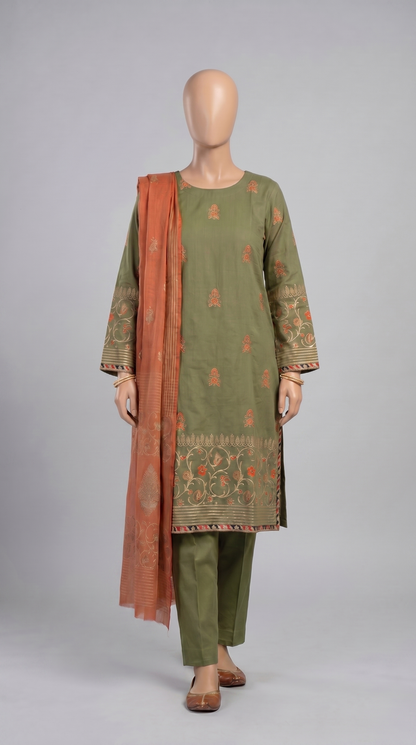 Olive & Rust Embroidered 3-Piece — view 1