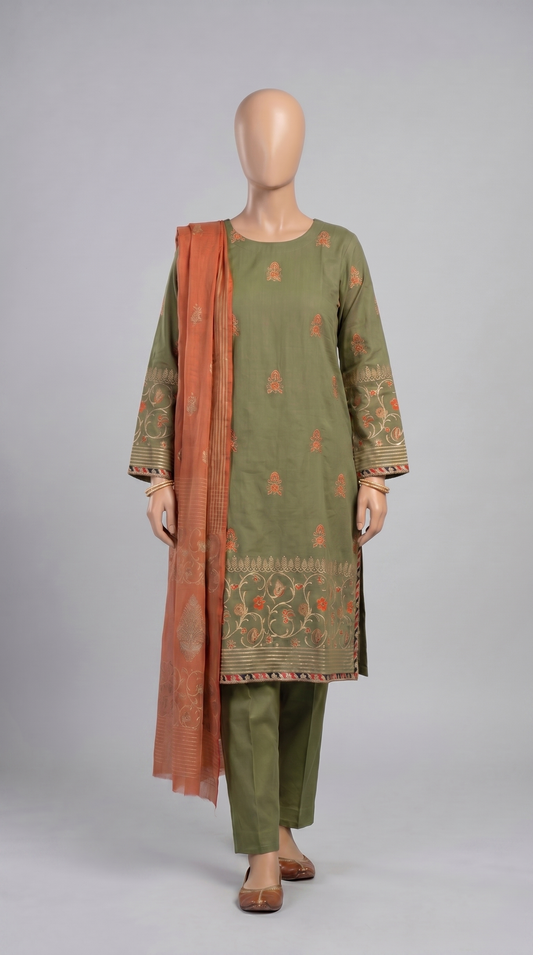 Olive & Rust Embroidered 3-Piece — view 1