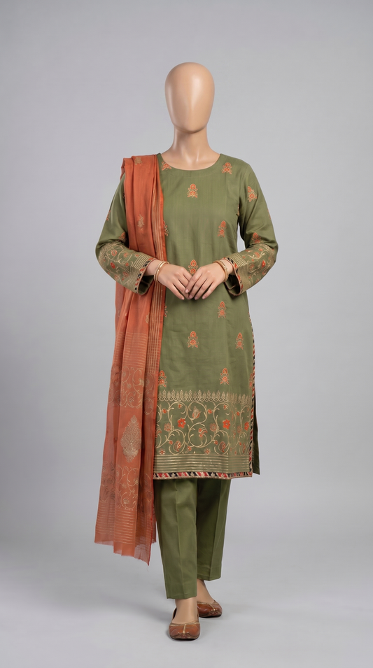 Olive & Rust Embroidered 3-Piece — view 2