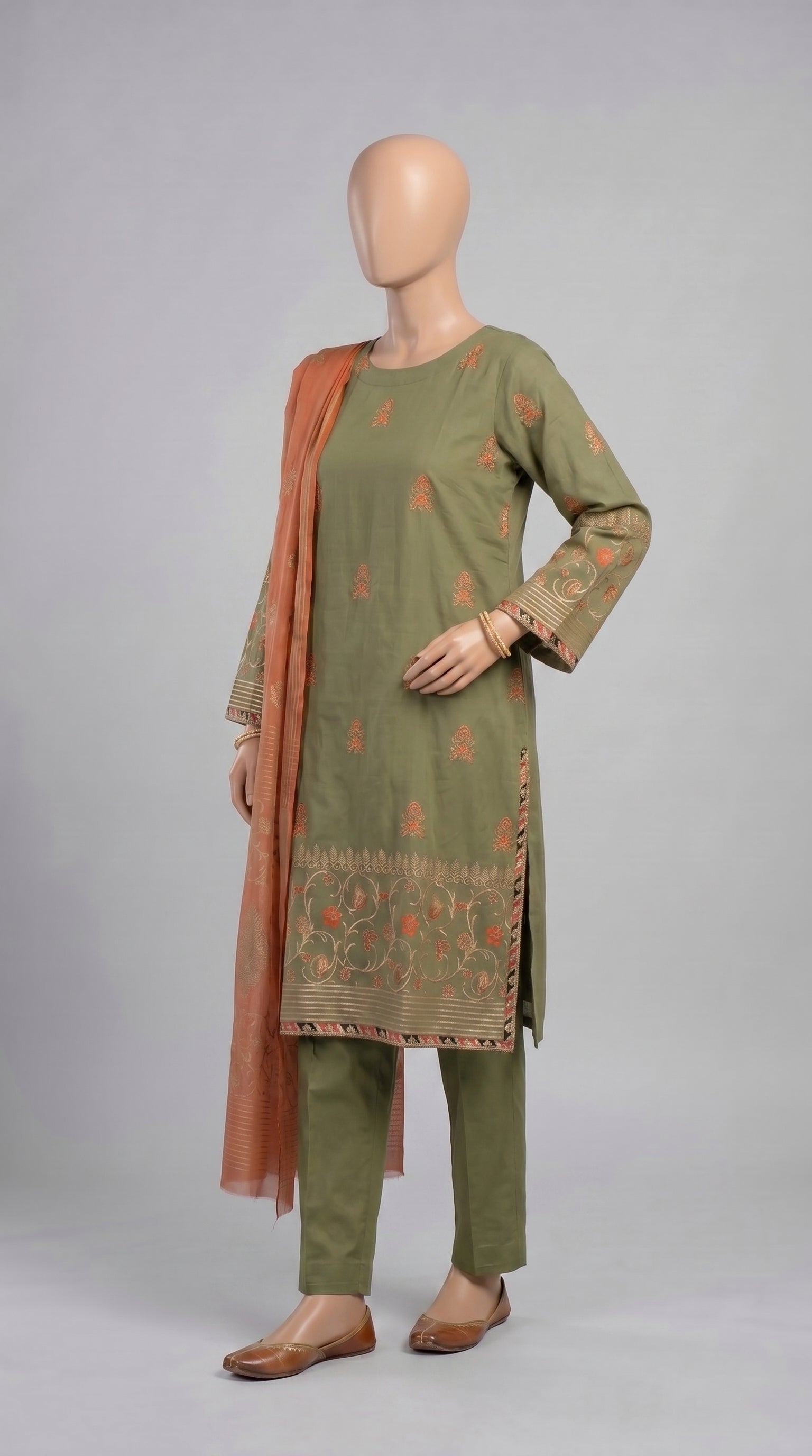Olive & Rust Embroidered 3-Piece — view 3