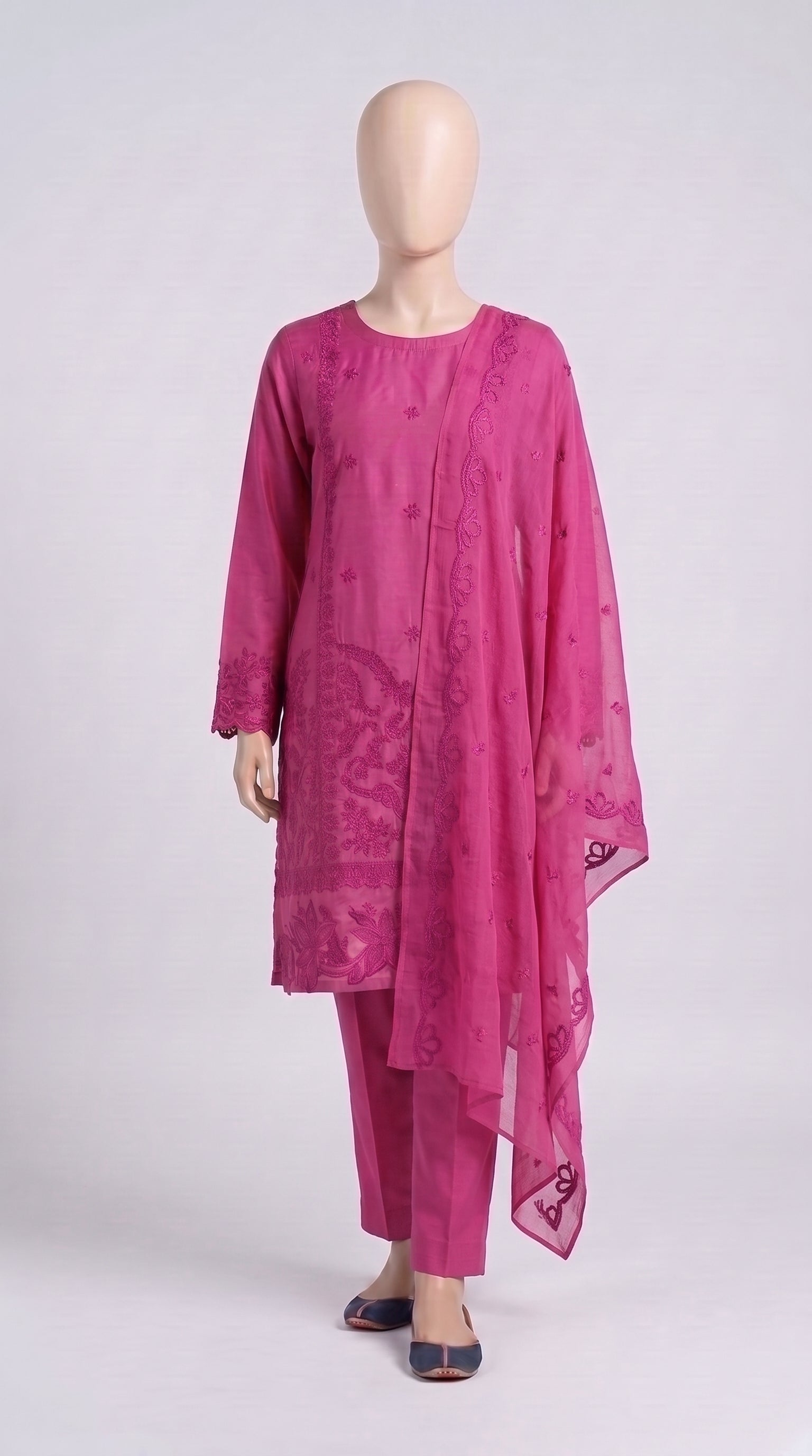 Onion Pink Monochrome Embroidered 3-Piece — view 1
