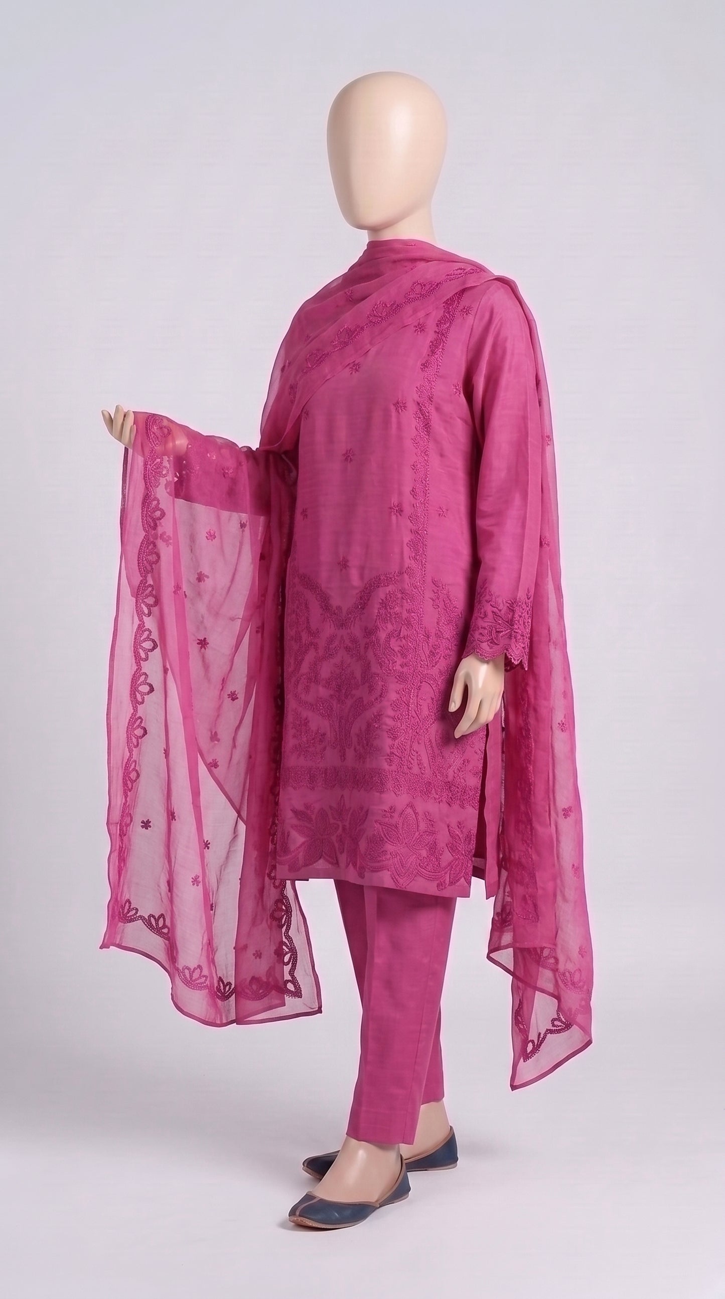 Onion Pink Monochrome Embroidered 3-Piece — view 2