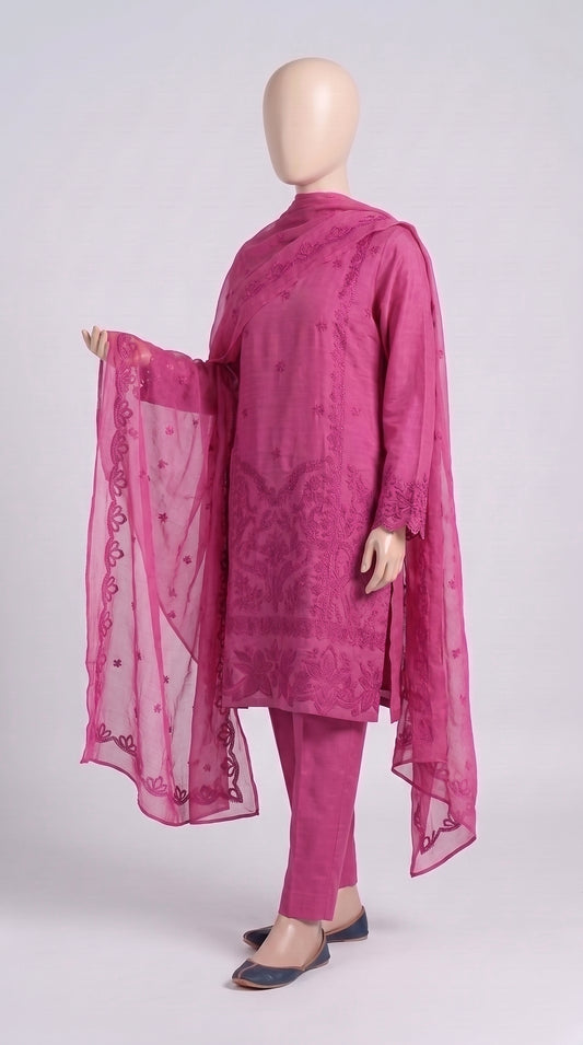 Onion Pink Monochrome Embroidered 3-Piece — view 2