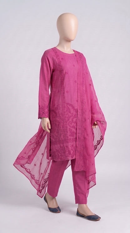 Onion Pink Monochrome Embroidered 3-Piece — view 3