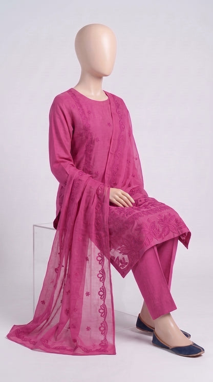Onion Pink Monochrome Embroidered 3-Piece — view 4