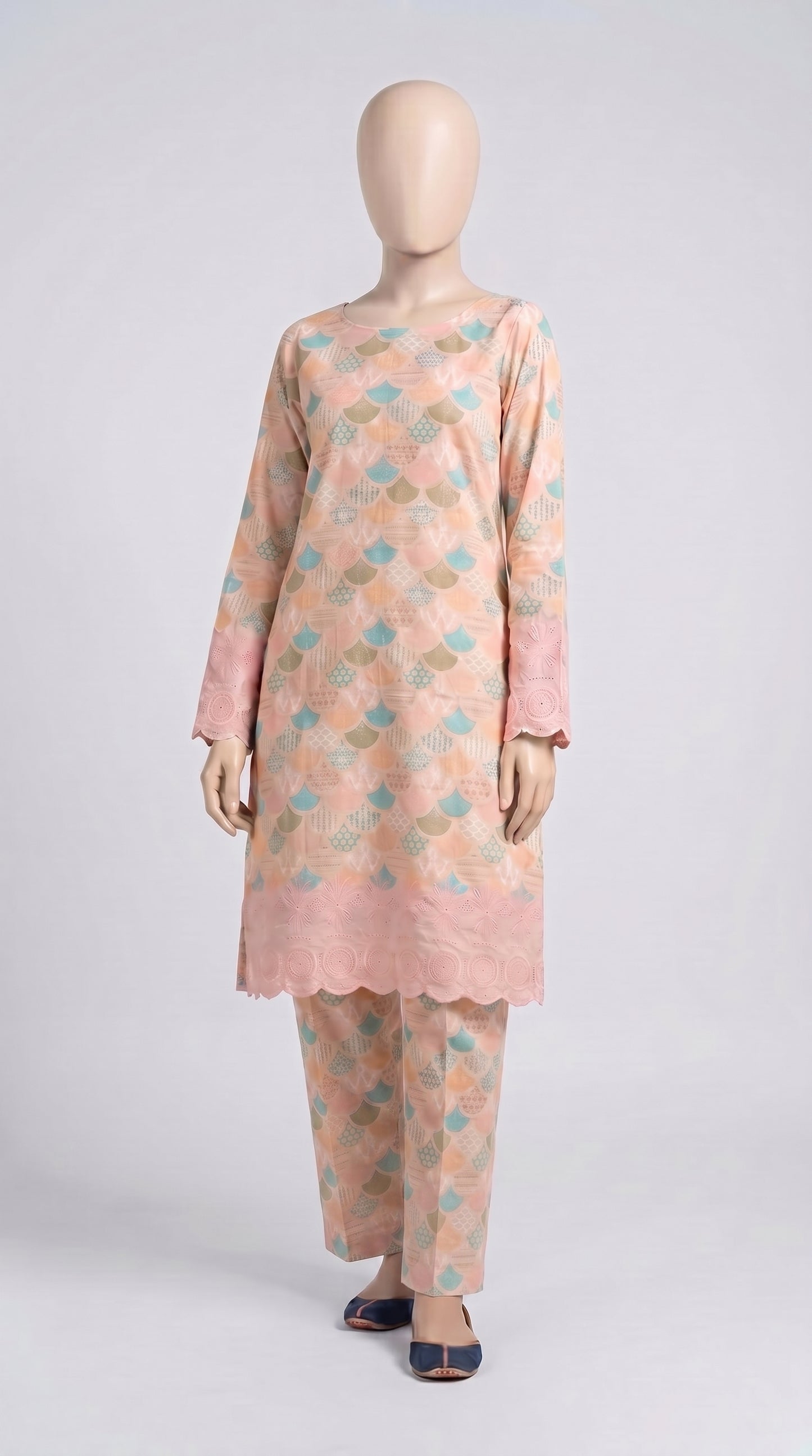 Peach Pastel Scallop Eyelet Co-ord — view 1