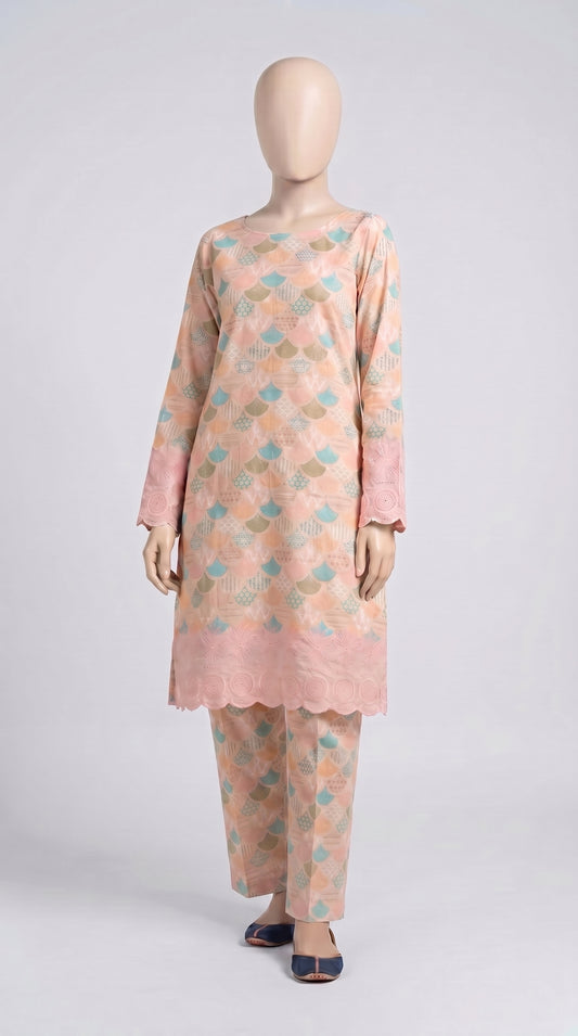 Peach Pastel Scallop Eyelet Co-ord — view 1