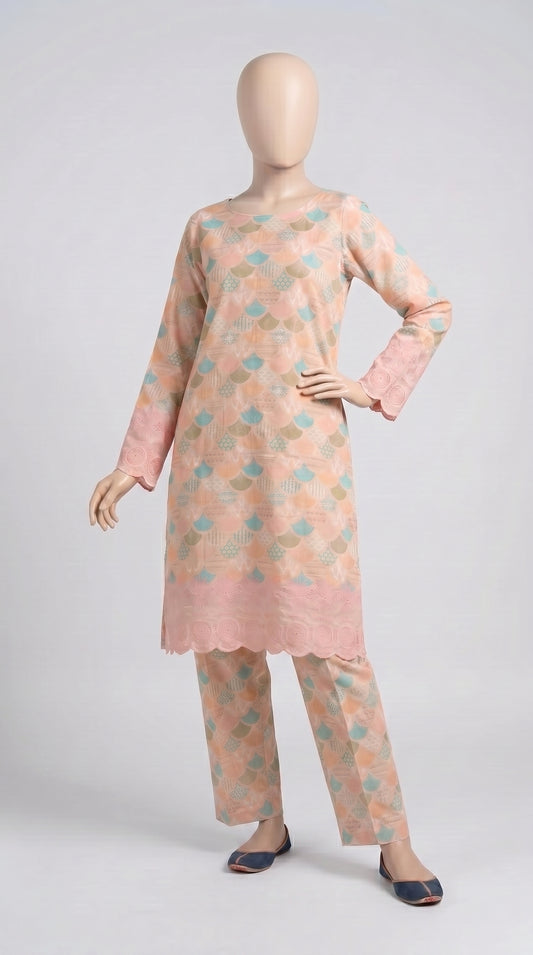 Peach Pastel Scallop Eyelet Co-ord — view 2