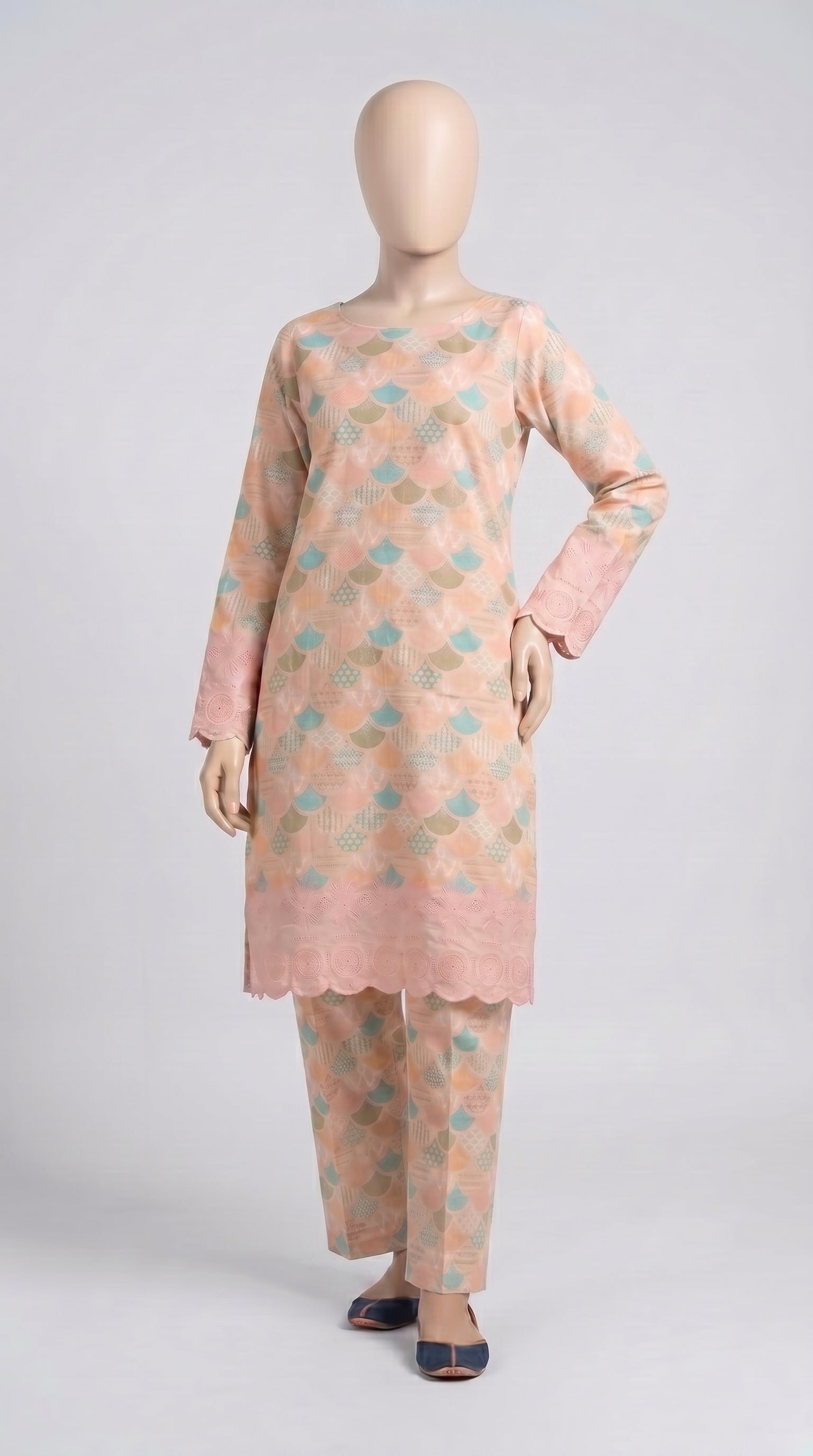 Peach Pastel Scallop Eyelet Co-ord — view 3