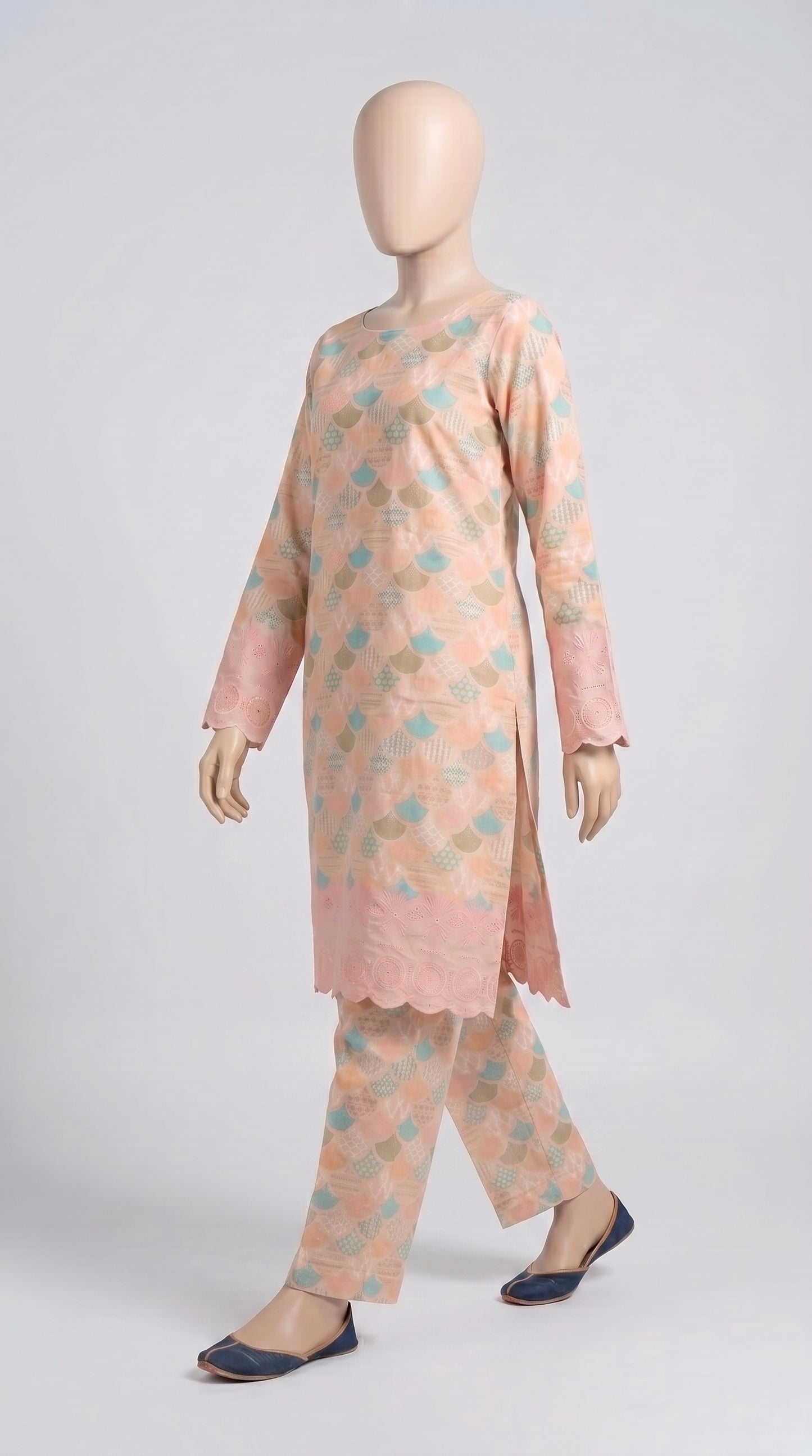 Peach Pastel Scallop Eyelet Co-ord — view 4