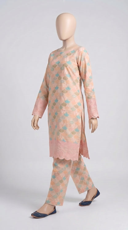 Peach Pastel Scallop Eyelet Co-ord — view 4