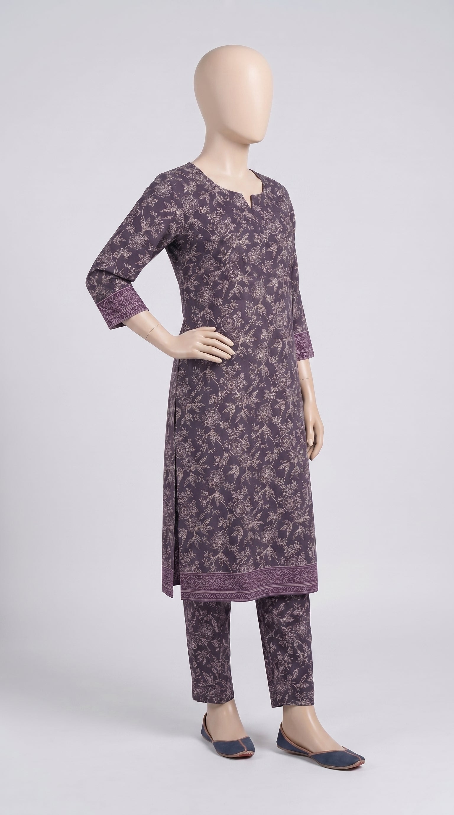 Plum Botanical Print Lawn Co-ord — view 2