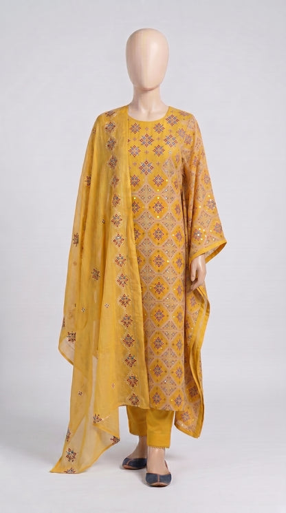 Saffron Mirror Lattice Chiffon 3-Piece — view 1