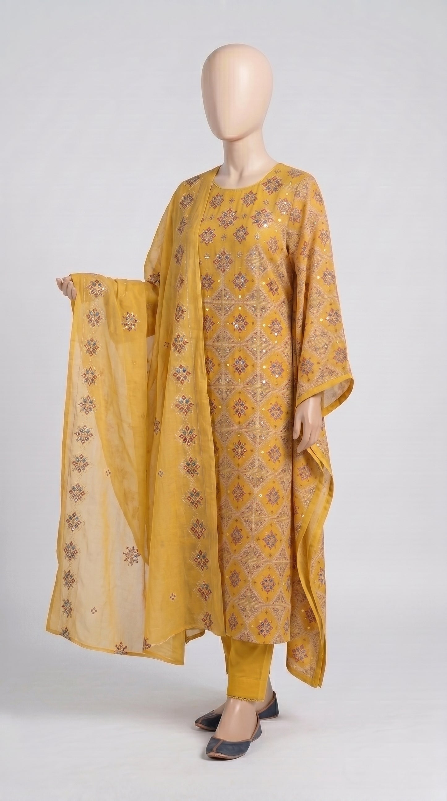 Saffron Mirror Lattice Chiffon 3-Piece — view 2