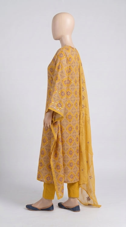 Saffron Mirror Lattice Chiffon 3-Piece — view 3