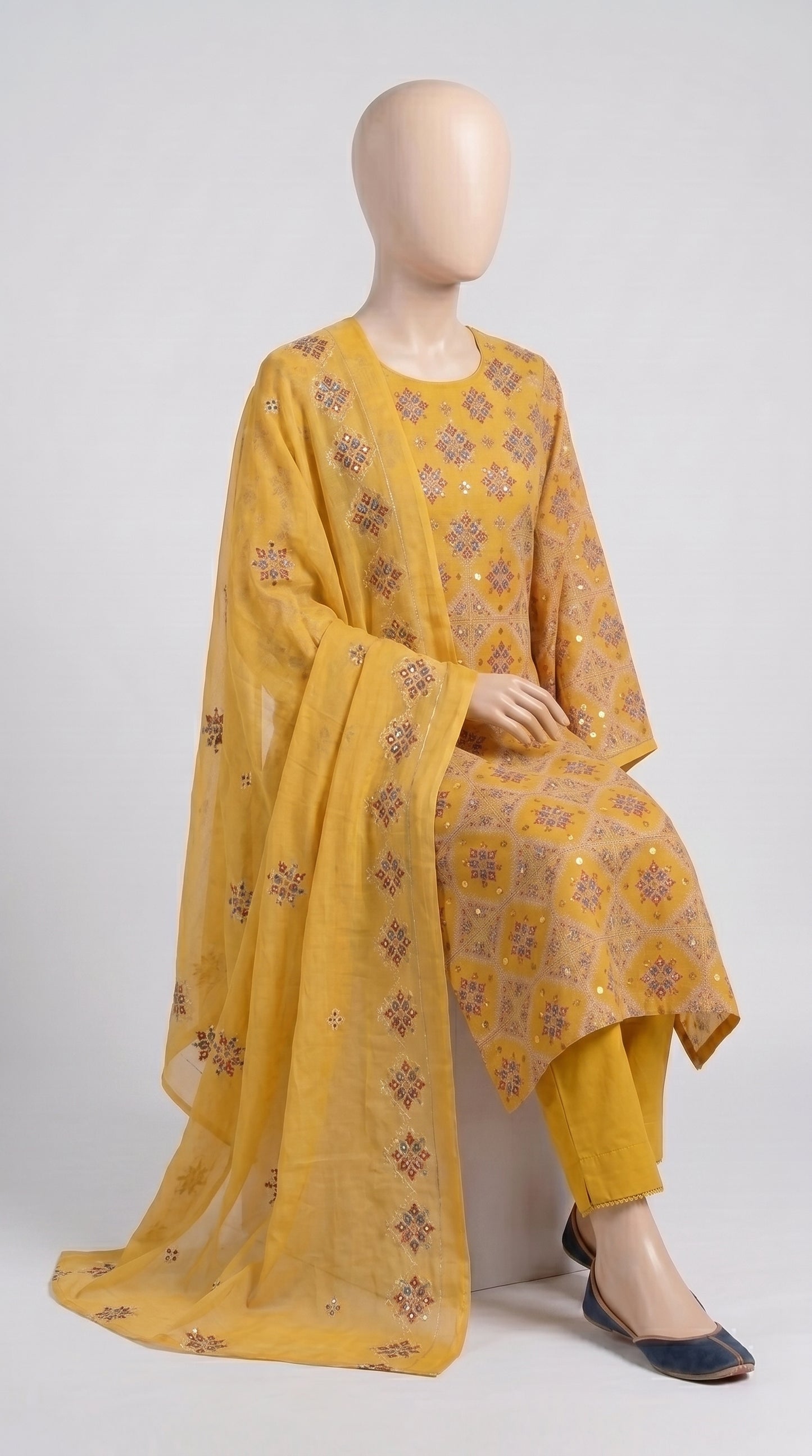 Saffron Mirror Lattice Chiffon 3-Piece — view 4