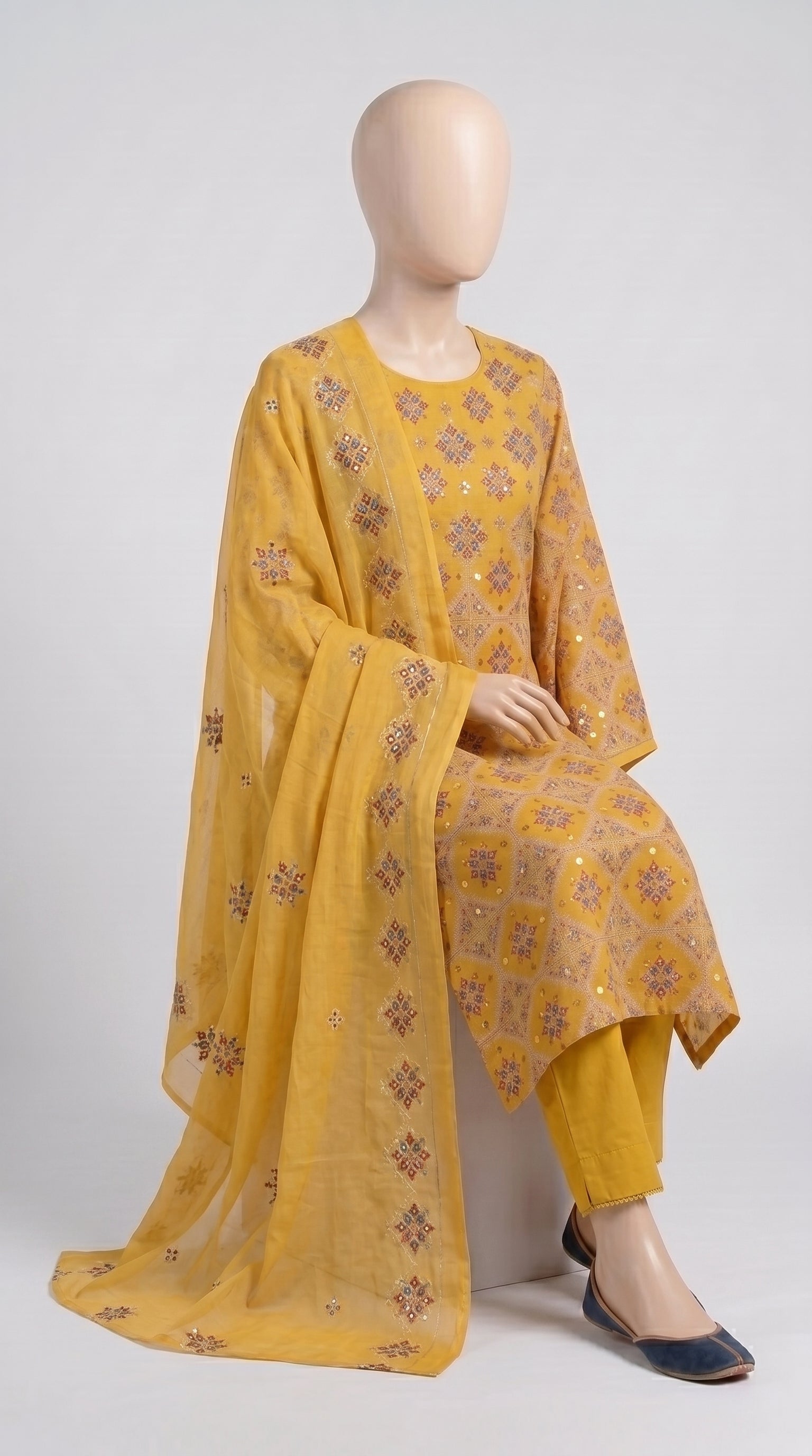 Saffron Mirror Lattice Chiffon 3-Piece — view 4