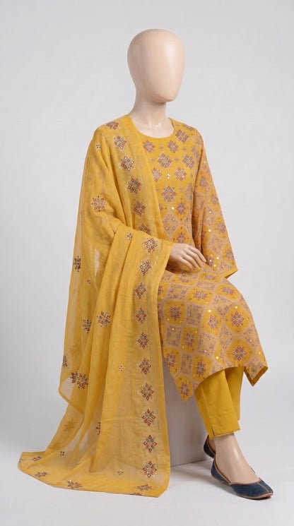 Saffron Mirror Lattice Chiffon 3-Piece — view 4