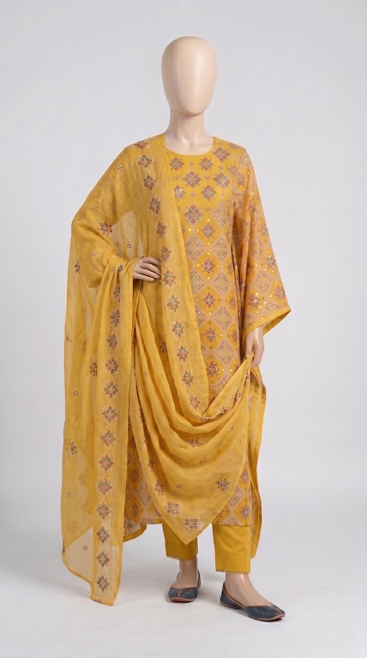 Saffron Mirror Lattice Chiffon 3-Piece — view 5