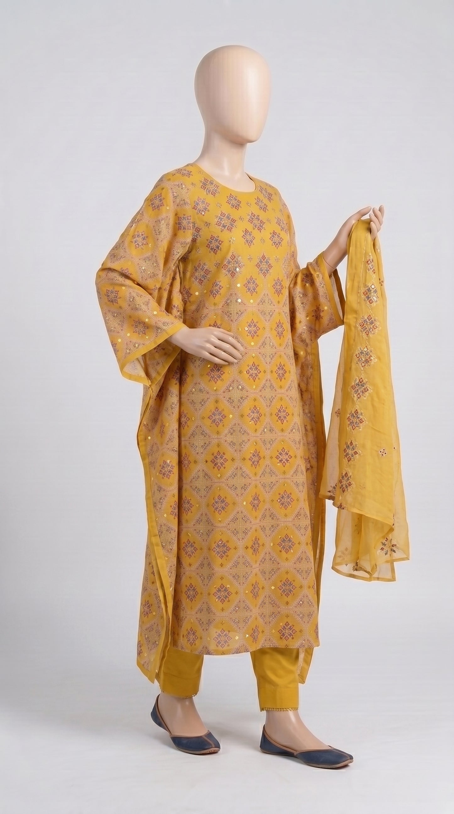 Saffron Mirror Lattice Chiffon 3-Piece — view 6