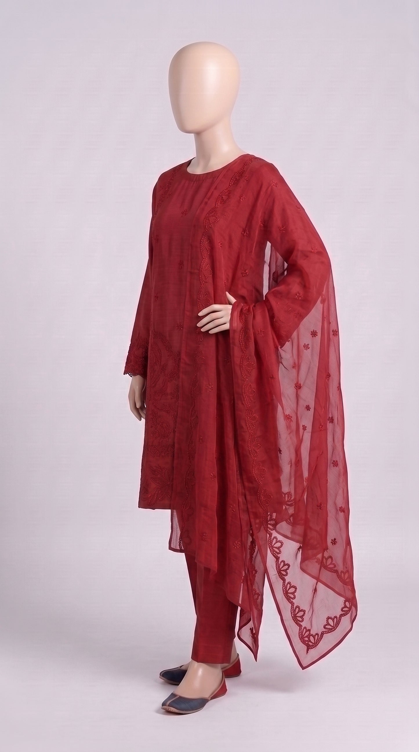 Vibrant Red Monochrome Embroidered 3-Piece — view 2