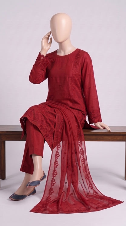Vibrant Red Monochrome Embroidered 3-Piece — view 5