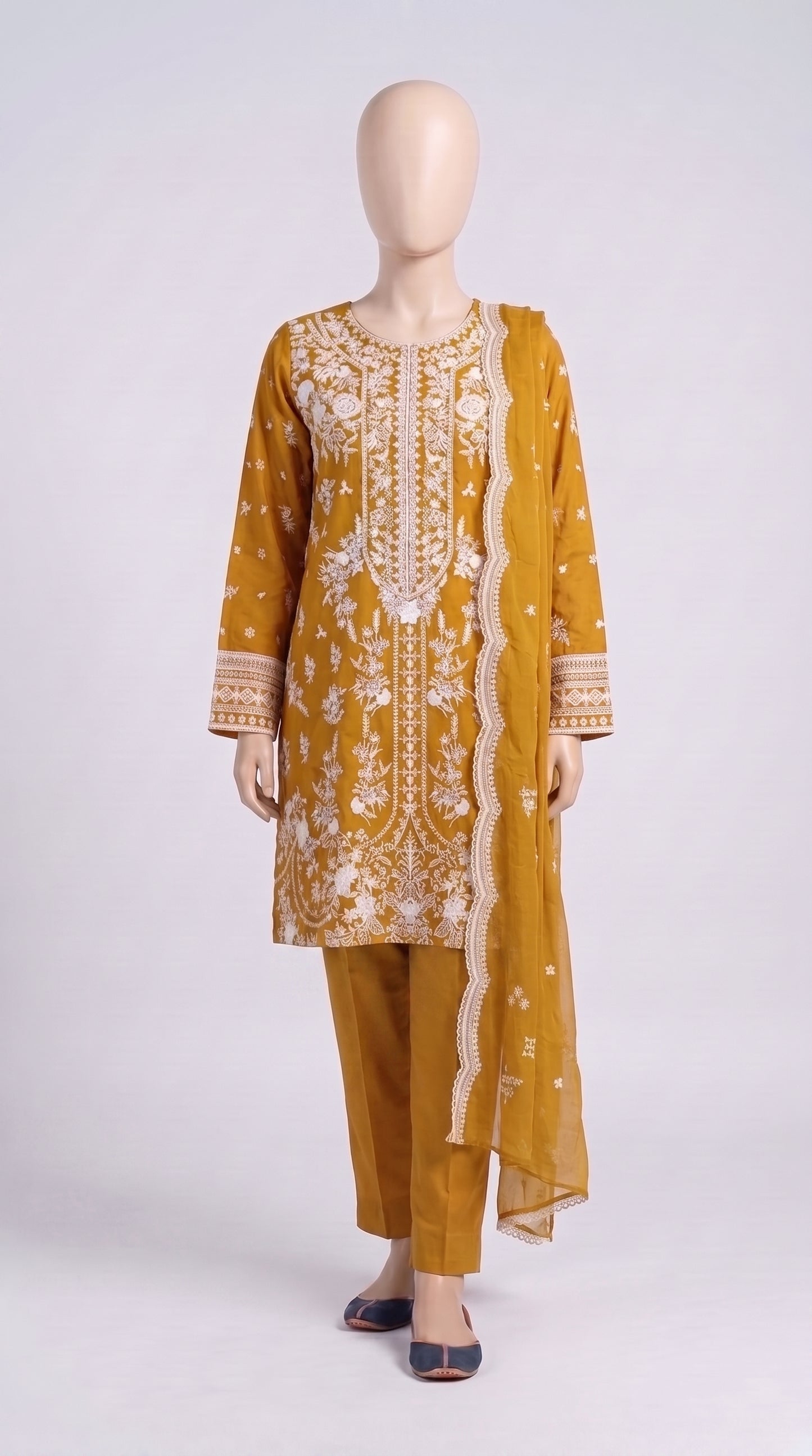 Yellow Floral Embroidered 3-Piece — view 1