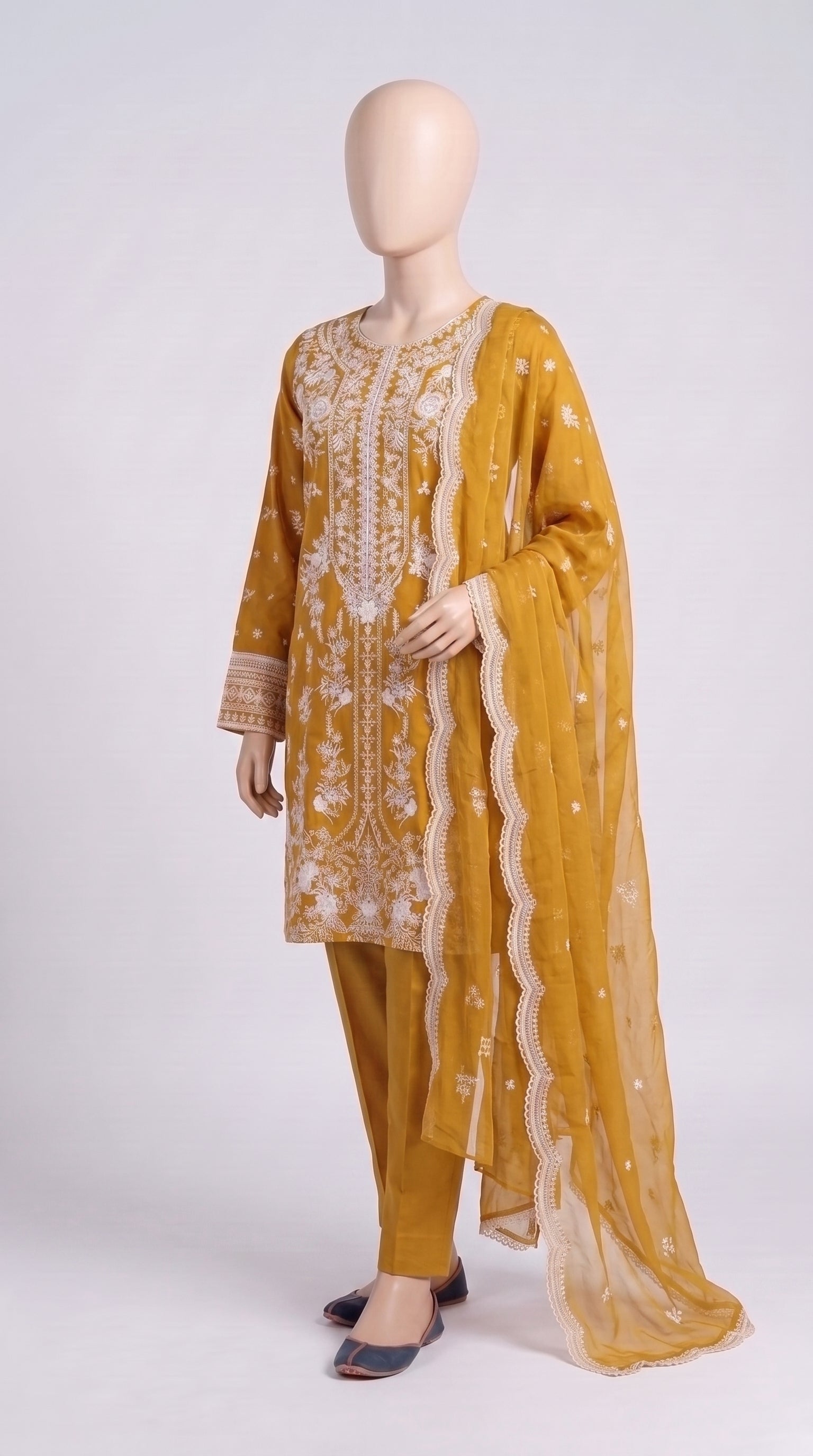 Yellow Floral Embroidered 3-Piece — view 2