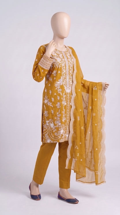 Yellow Floral Embroidered 3-Piece — view 3