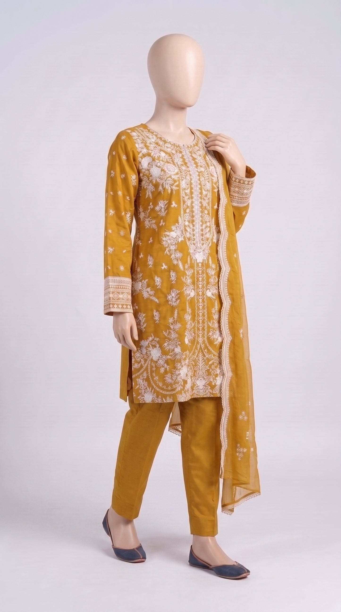 Yellow Floral Embroidered 3-Piece — view 4