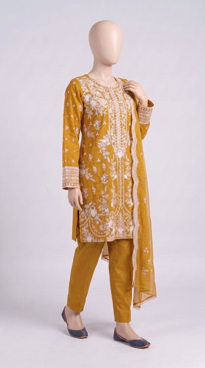 Yellow Floral Embroidered 3-Piece — view 4