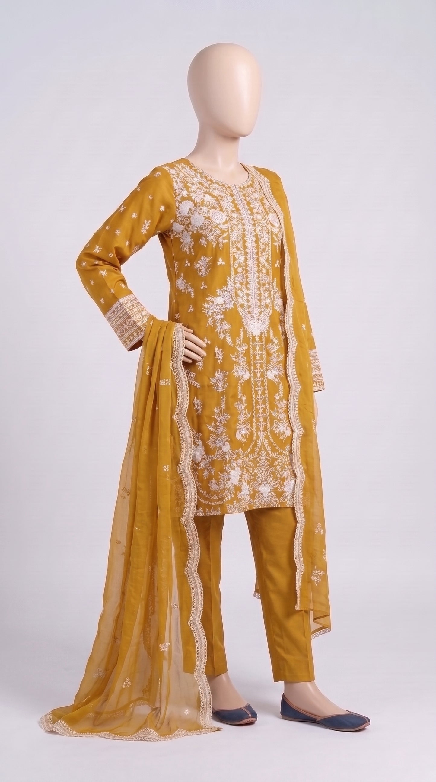 Yellow Floral Embroidered 3-Piece — view 5
